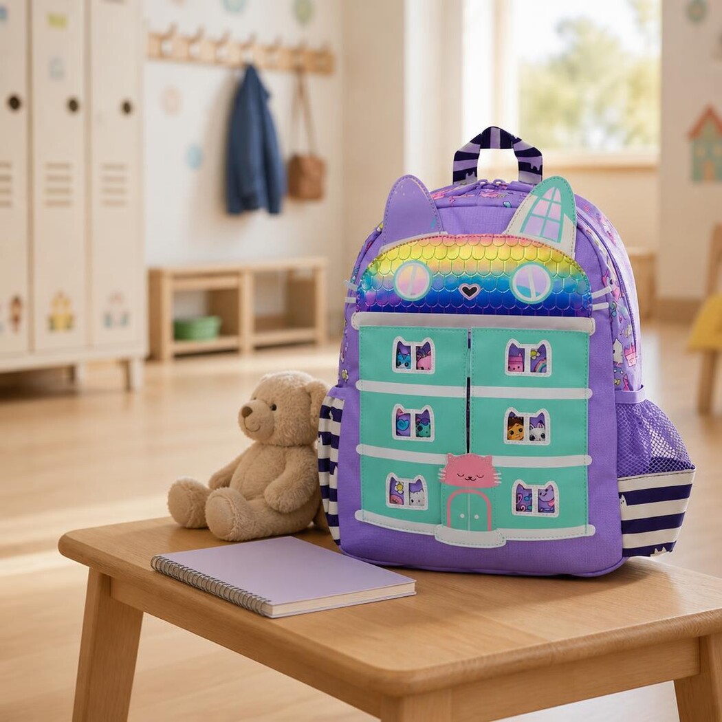 Gabby's Poppenhuis rugzak met kleurrijk huis – zijaanzicht