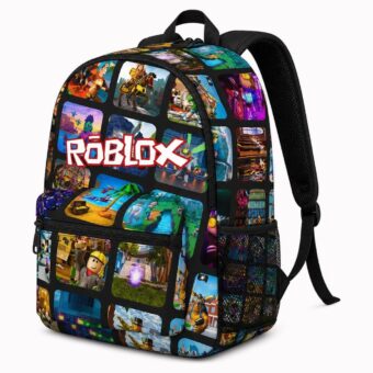Roblox rugzak met donkere print van speelscènes – vooraanzicht