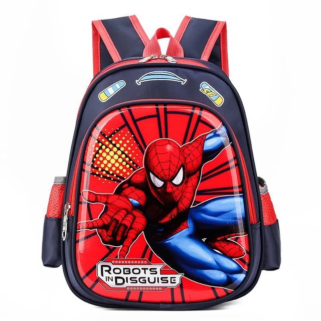 Grappige Spider-Man schoolrugzak blauw en rood met witte achtergrond